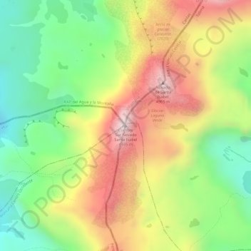 Mapa topográfico Cumbre Sur Nevado Santa Isabel, altitud, relieve