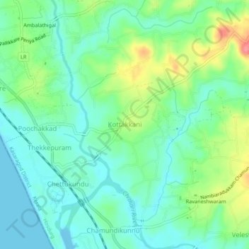 Mapa topográfico Kottakkani, altitud, relieve