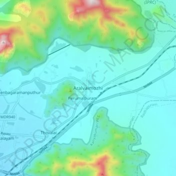 Mapa topográfico Aralvaimozhi, altitud, relieve