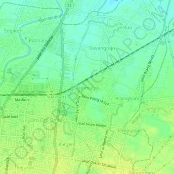Mapa topográfico Rejomulyo, altitud, relieve