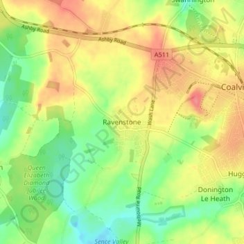 Mapa topográfico Ravenstone, altitud, relieve