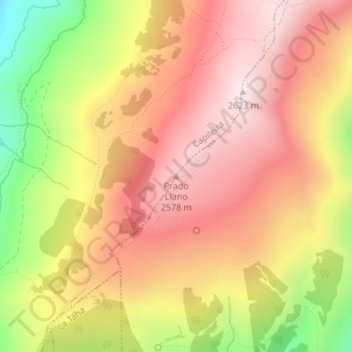 Mapa topográfico Prado Llano, altitud, relieve
