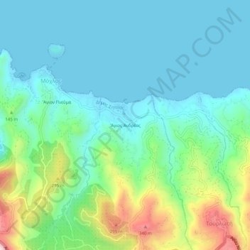 Mapa topográfico Agios Andreas, altitud, relieve