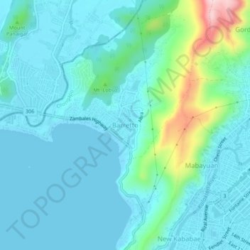 Mapa topográfico Baretto, altitud, relieve