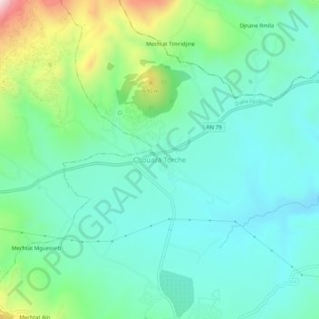 Mapa topográfico Chouara Torche, altitud, relieve