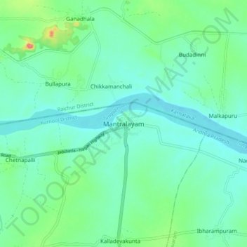 Mapa topográfico Mantralayam, altitud, relieve