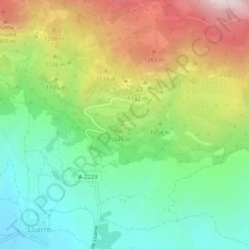 Mapa topográfico Castillo de Loarre, altitud, relieve