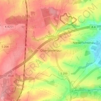 Mapa topográfico Oberlichtenau, altitud, relieve