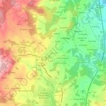 Mapa topográfico Cerceda, altitud, relieve