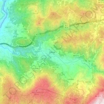 Mapa topográfico Cerva, altitud, relieve