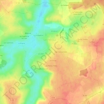 Mapa topográfico Les Rateliers, altitud, relieve