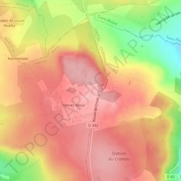 Mapa topográfico Roc'h Glujau, altitud, relieve