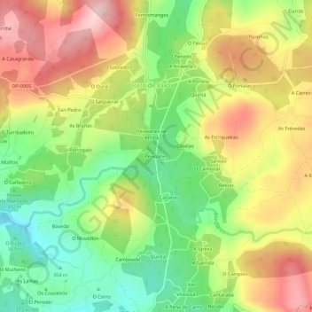 Mapa topográfico Peixoanes, altitud, relieve