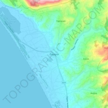 Mapa topográfico Zacharo, altitud, relieve