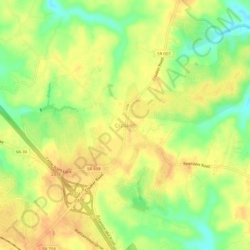 Mapa topográfico Croaker, altitud, relieve