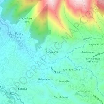 Mapa topográfico Angamarca, altitud, relieve
