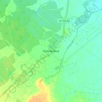 Mapa topográfico Khomiakivka, altitud, relieve