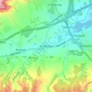 Mapa topográfico Sundridge, altitud, relieve