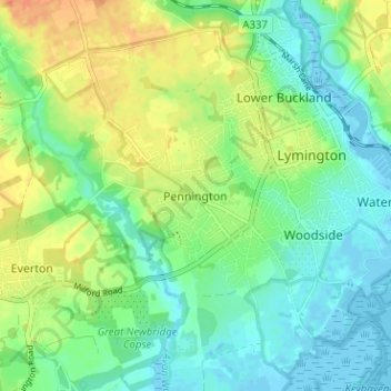 Mapa topográfico Pennington, altitud, relieve