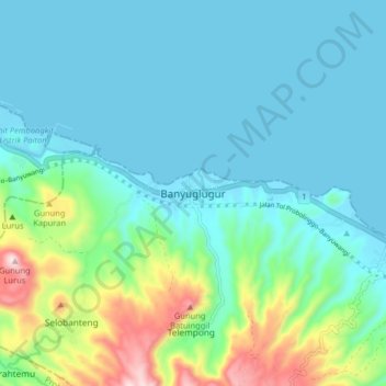 Mapa topográfico Banyuglugur, altitud, relieve