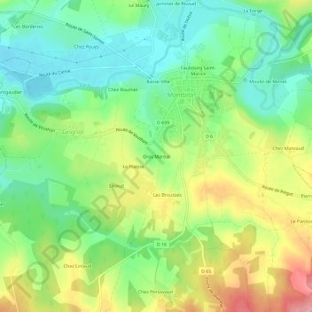 Mapa topográfico Gros Martial, altitud, relieve