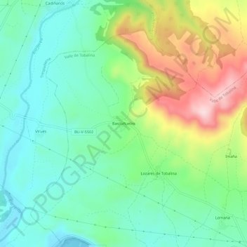 Mapa topográfico Bascuñuelos, altitud, relieve
