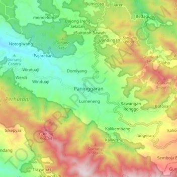Mapa topográfico Paninggaran, altitud, relieve