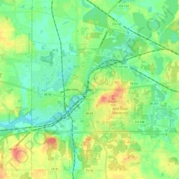 Mapa topográfico Kent, altitud, relieve