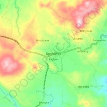 Mapa topográfico Dumalinao, altitud, relieve