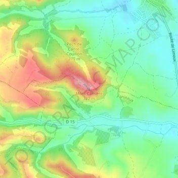 Mapa topográfico Mont Carrière, altitud, relieve
