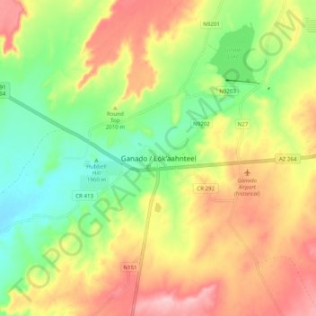 Mapa topográfico Ganado, altitud, relieve