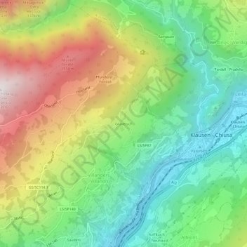 Mapa topográfico Gravetsch, altitud, relieve