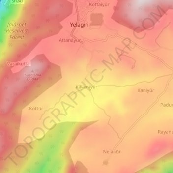 Mapa topográfico Kilkaniyūr, altitud, relieve