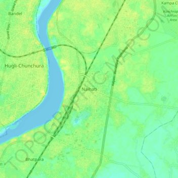 Mapa topográfico Naihati, altitud, relieve