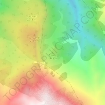 Mapa topográfico Tomas, altitud, relieve