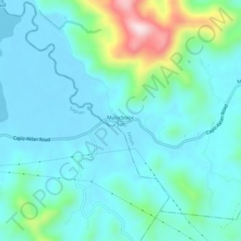Mapa topográfico Malocboloc Sur, altitud, relieve
