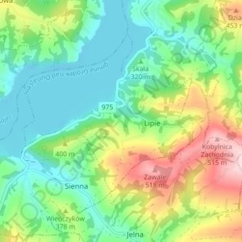 Mapa topográfico Kusiówka, altitud, relieve