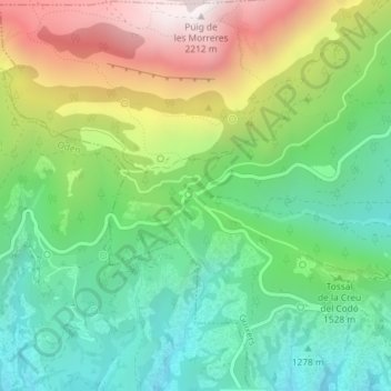 Mapa topográfico Coll de Jou, altitud, relieve