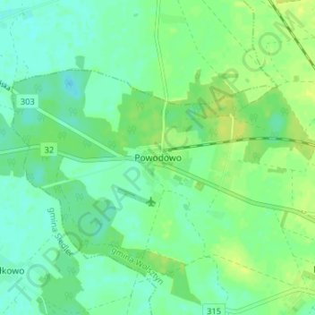 Mapa topográfico Powodowo, altitud, relieve