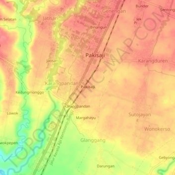 Mapa topográfico Pakisaji Kidul, altitud, relieve
