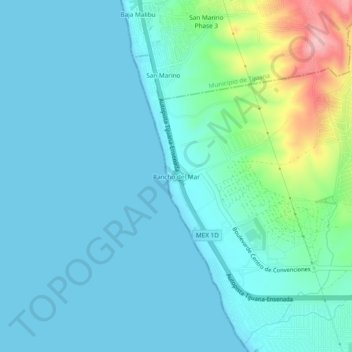 Mapa topográfico Rancho del Mar, altitud, relieve