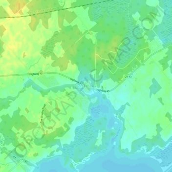 Mapa topográfico Port Elmsley, altitud, relieve