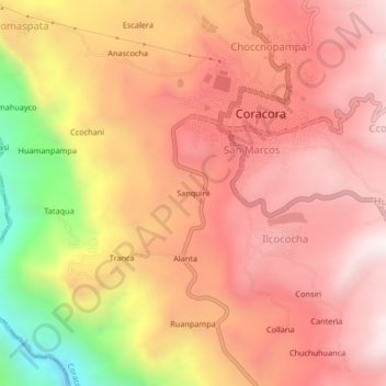 Mapa topográfico Sanquini, altitud, relieve