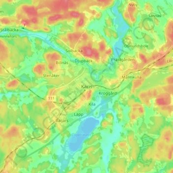 Mapa topográfico Karis, altitud, relieve