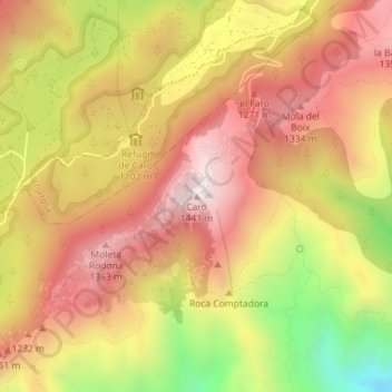 Mapa topográfico Caro, altitud, relieve