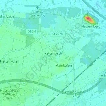 Mapa topográfico Rettenbach, altitud, relieve