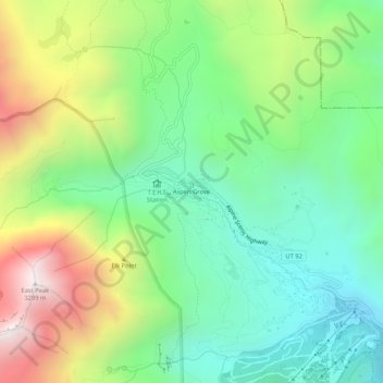 Mapa topográfico Aspen Grove, altitud, relieve
