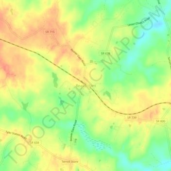 Mapa topográfico Beaverdam, altitud, relieve