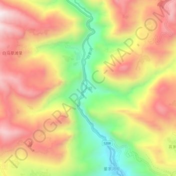 Mapa topográfico Xiaba, altitud, relieve