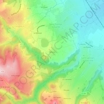 Mapa topográfico Vidrieux, altitud, relieve